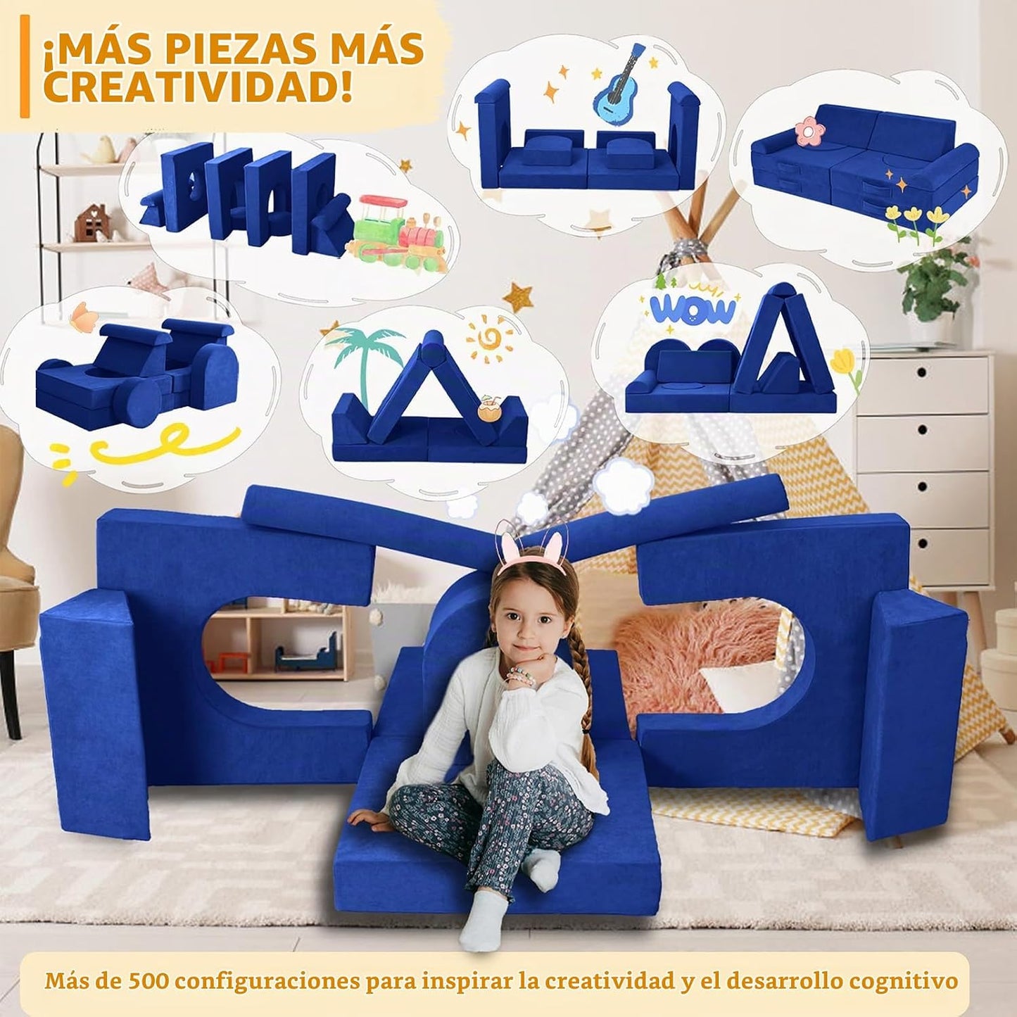 Winhomish Sofá infantil modular de 12 piezas para dormitorio, color...
