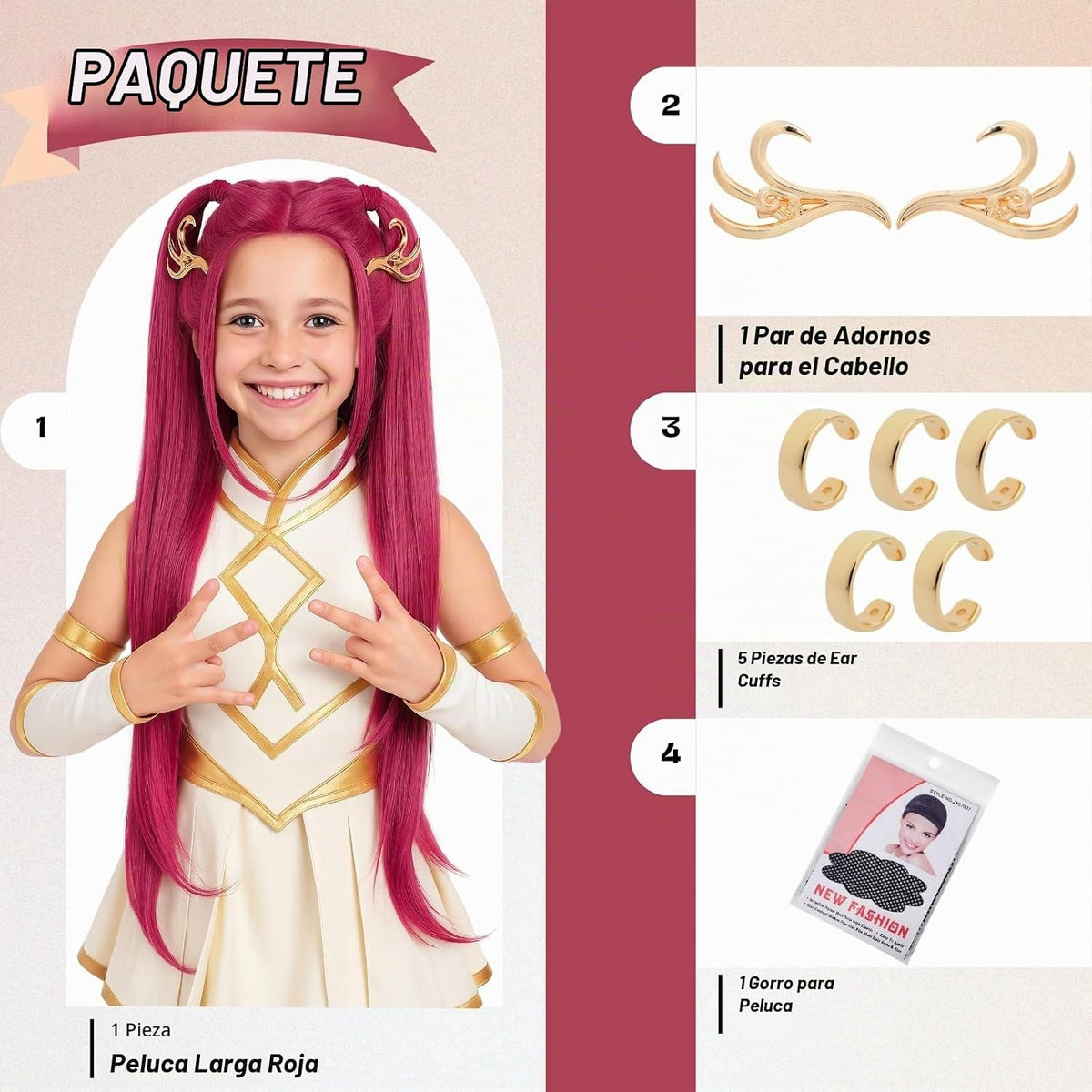 PUREHAIR - Peluca larga de anime en rojo y rosa para disfraz \u2013...