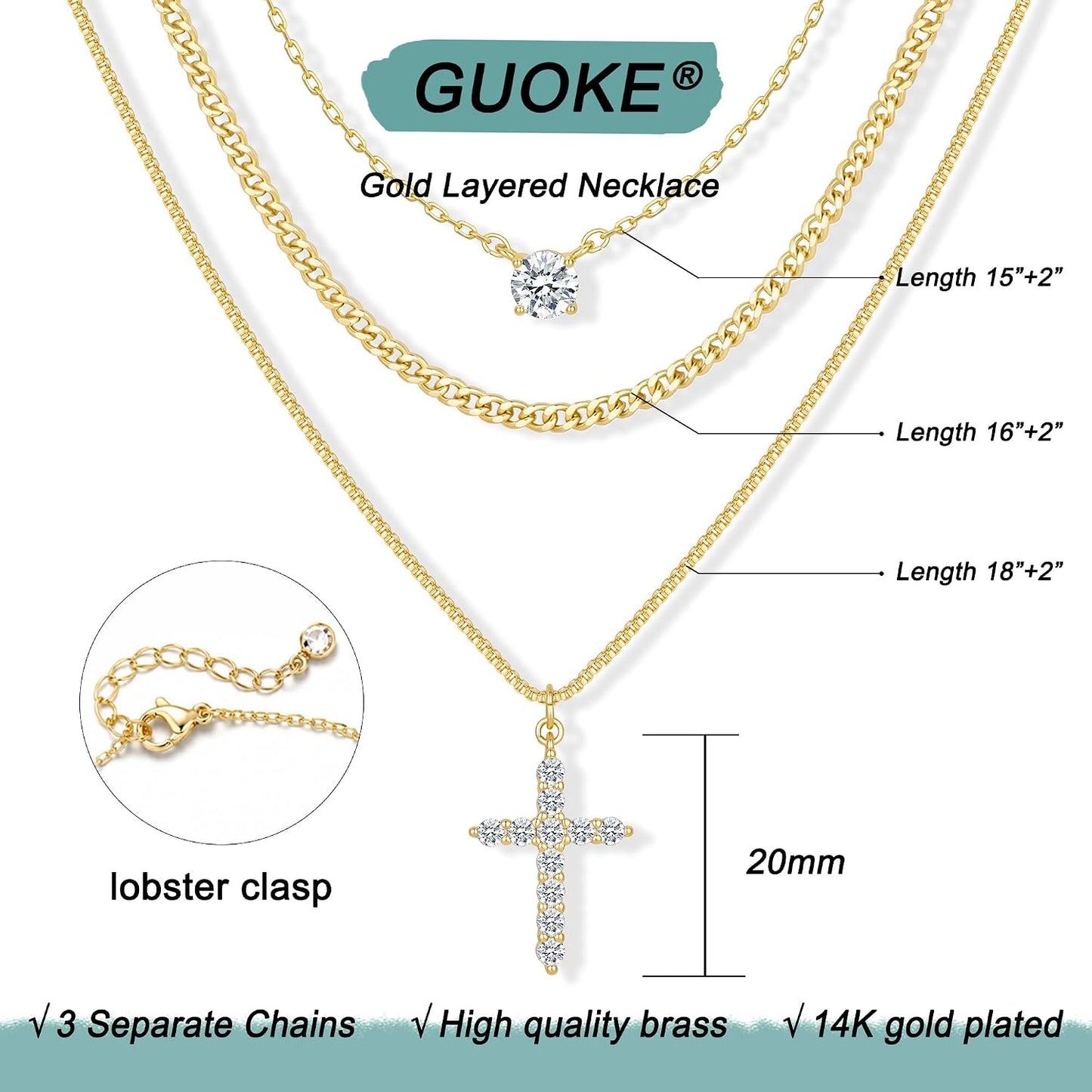 GUOKE Collares de oro en capas para mujer, chapado en oro de 14 qui...