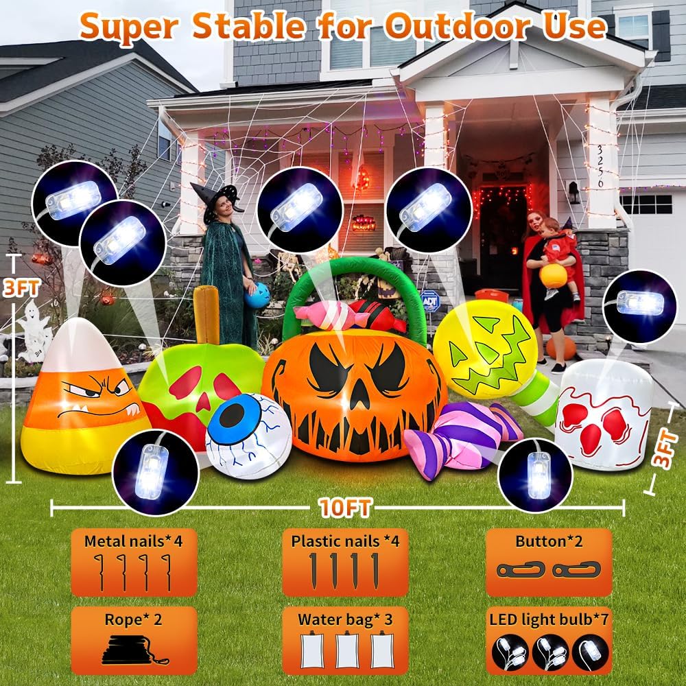 Decoración inflable de Halloween de 10 pies para exteriores, calaba...