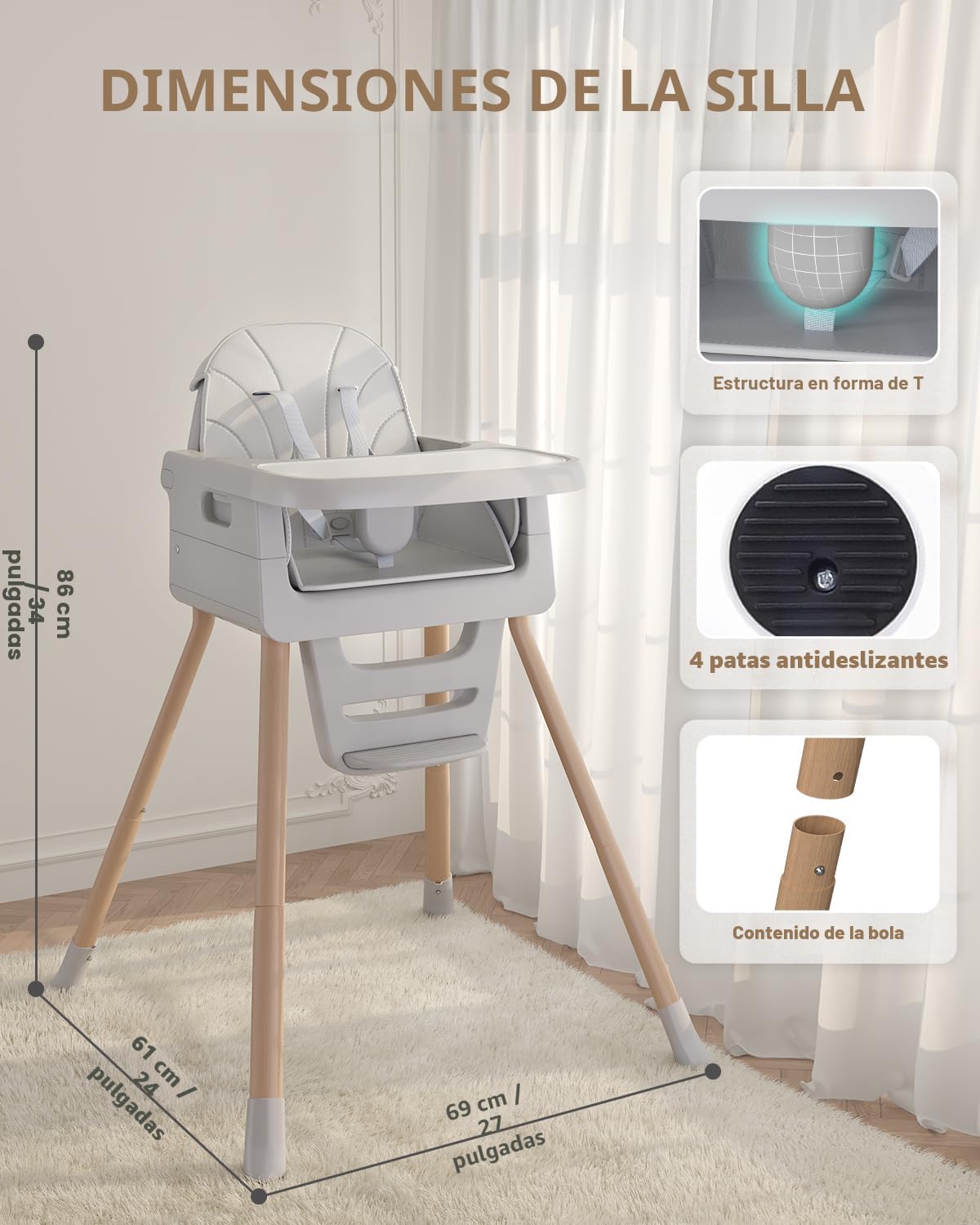 EverKiddo Silla alta para bebé a partir de 6 meses, sillas altas pl...