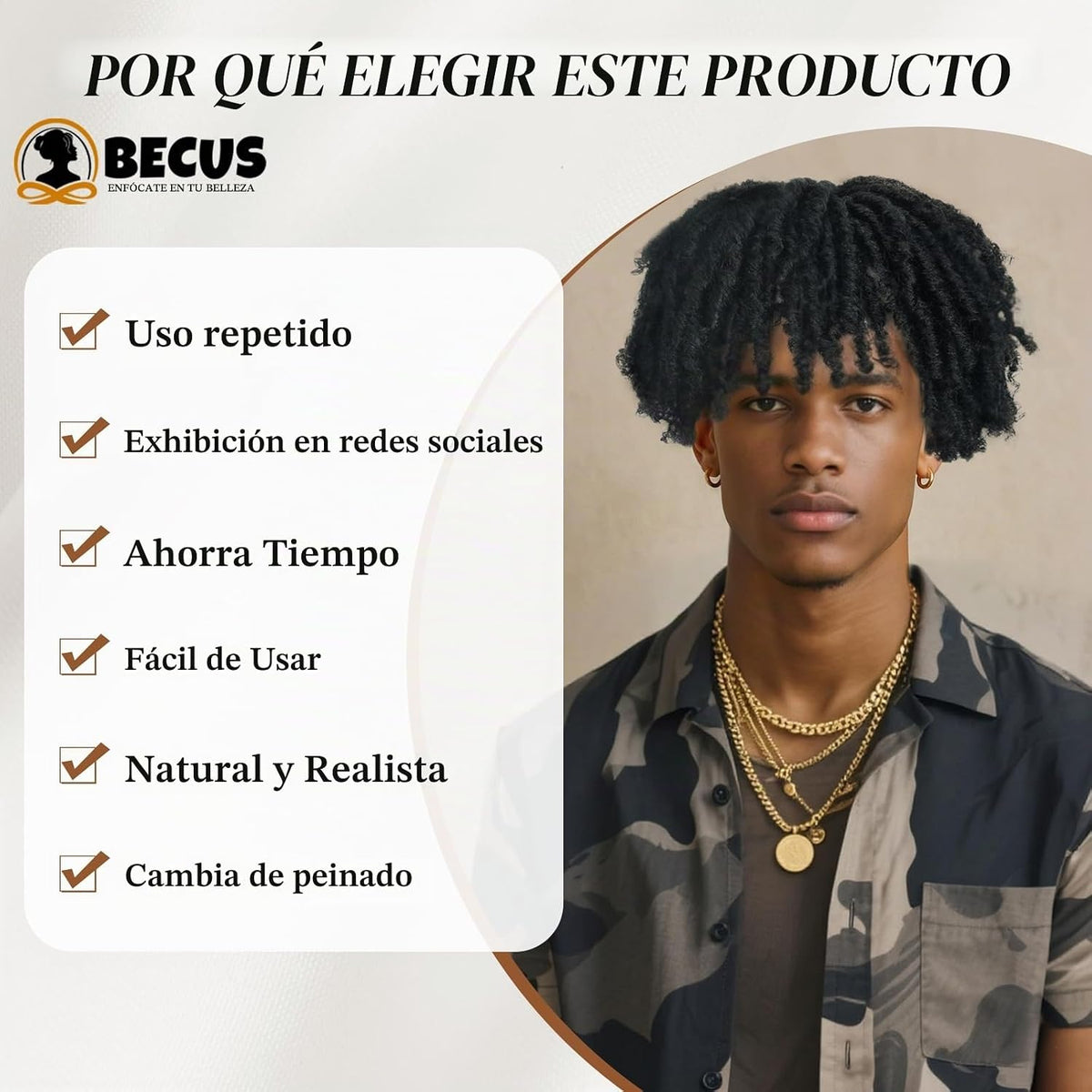 BECUS Adorno de pelo de rastas para hombres, postizo trenzado con c...