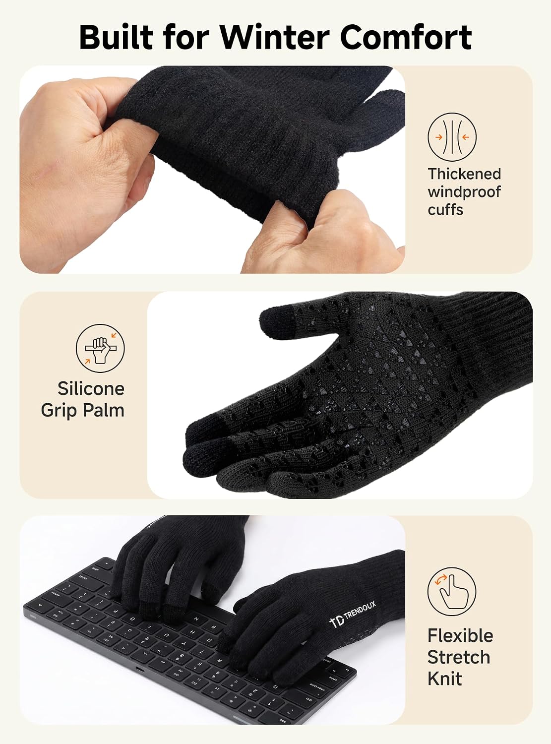 TRENDOUX - Guantes de invierno para hombre y mujer, de punto, térmi...
