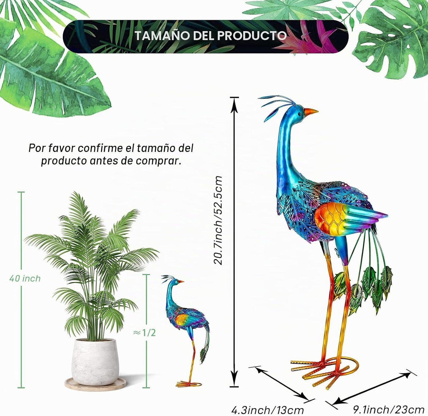 dreamskip Decoración de jardín de pavo real de metal, estatua al ai...