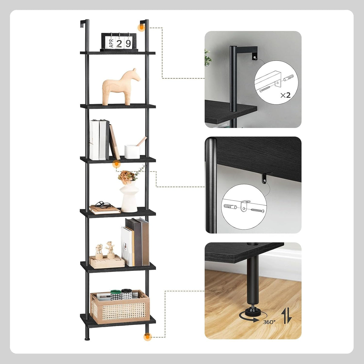 HOOBRO Estantería de escalera DIY, estantería de 6 niveles de mader...