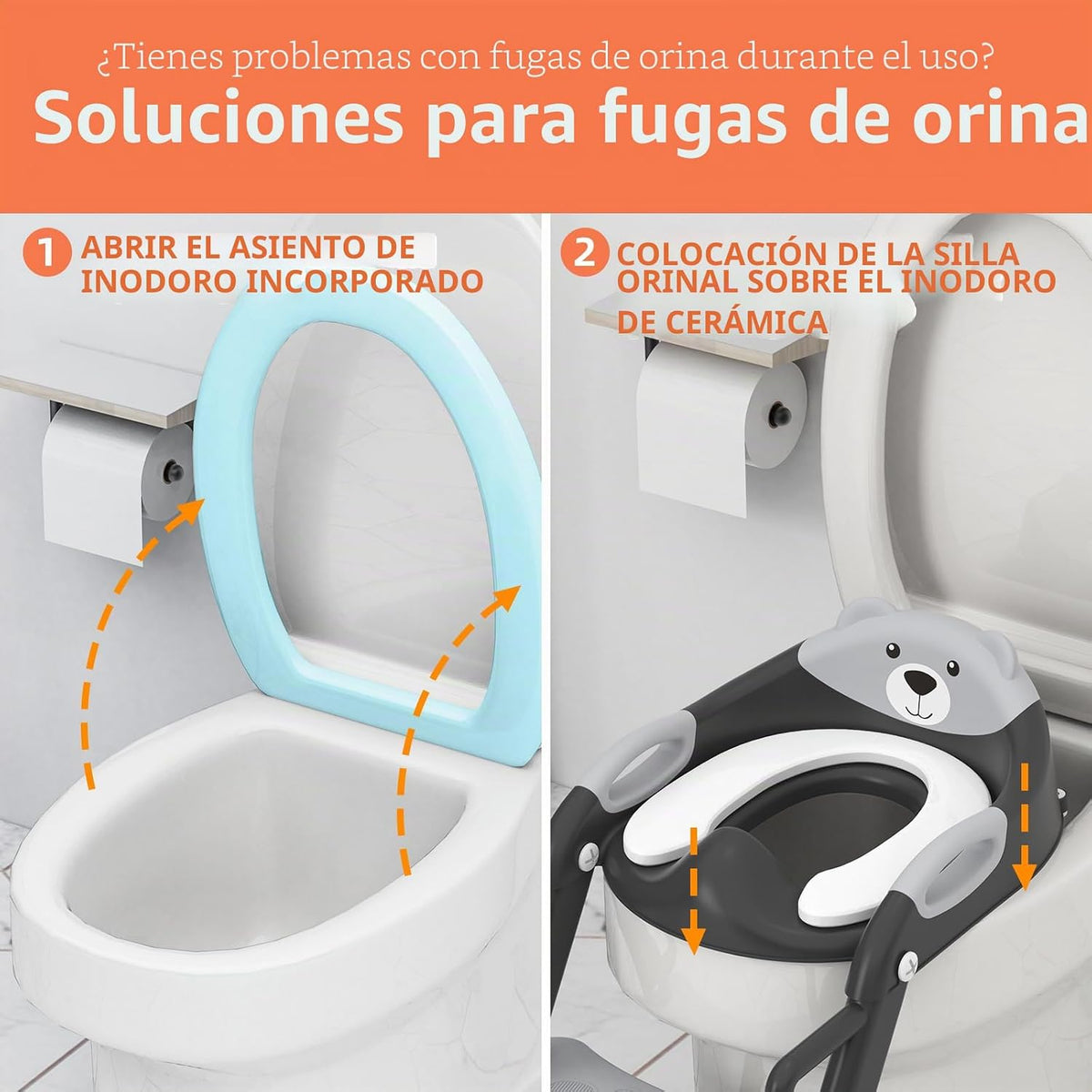 Reposabrazos de seguridad mejorados para asiento de inodoro 2 en 1...