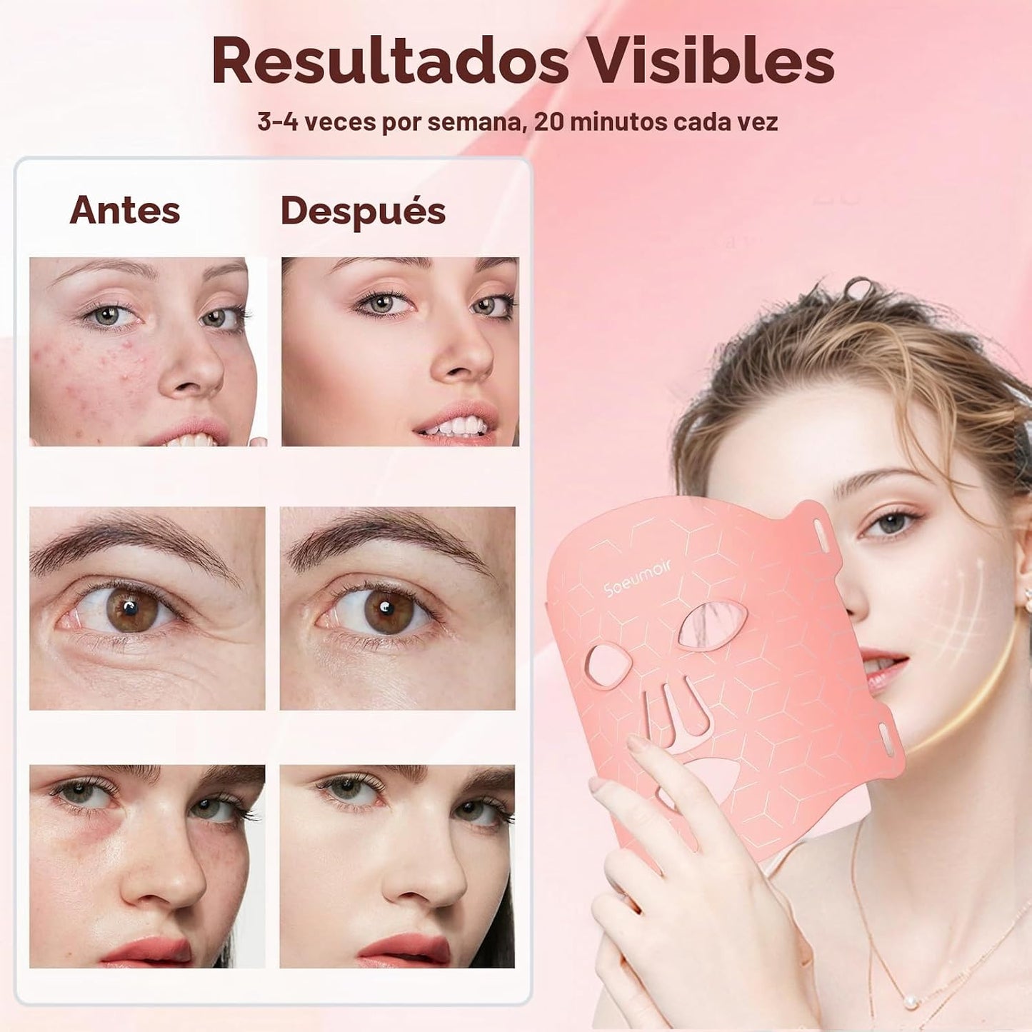 Soeumoir Máscara de terapia de luz roja para cara, terapia de luz L...
