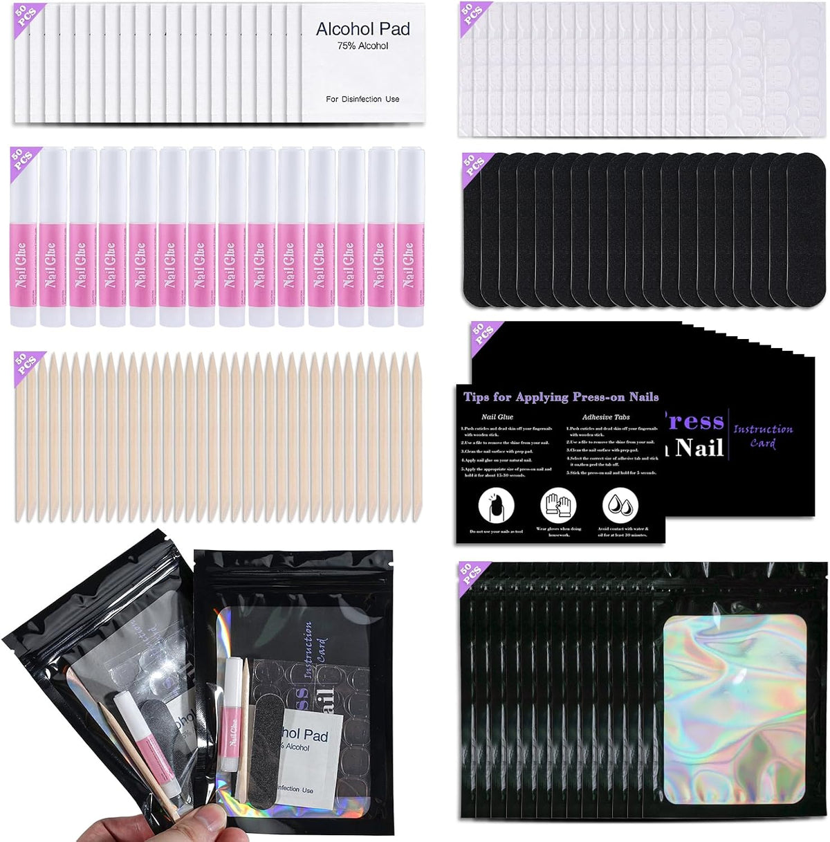Kit de suministros de uñas desechables, kit de herramientas de mani...