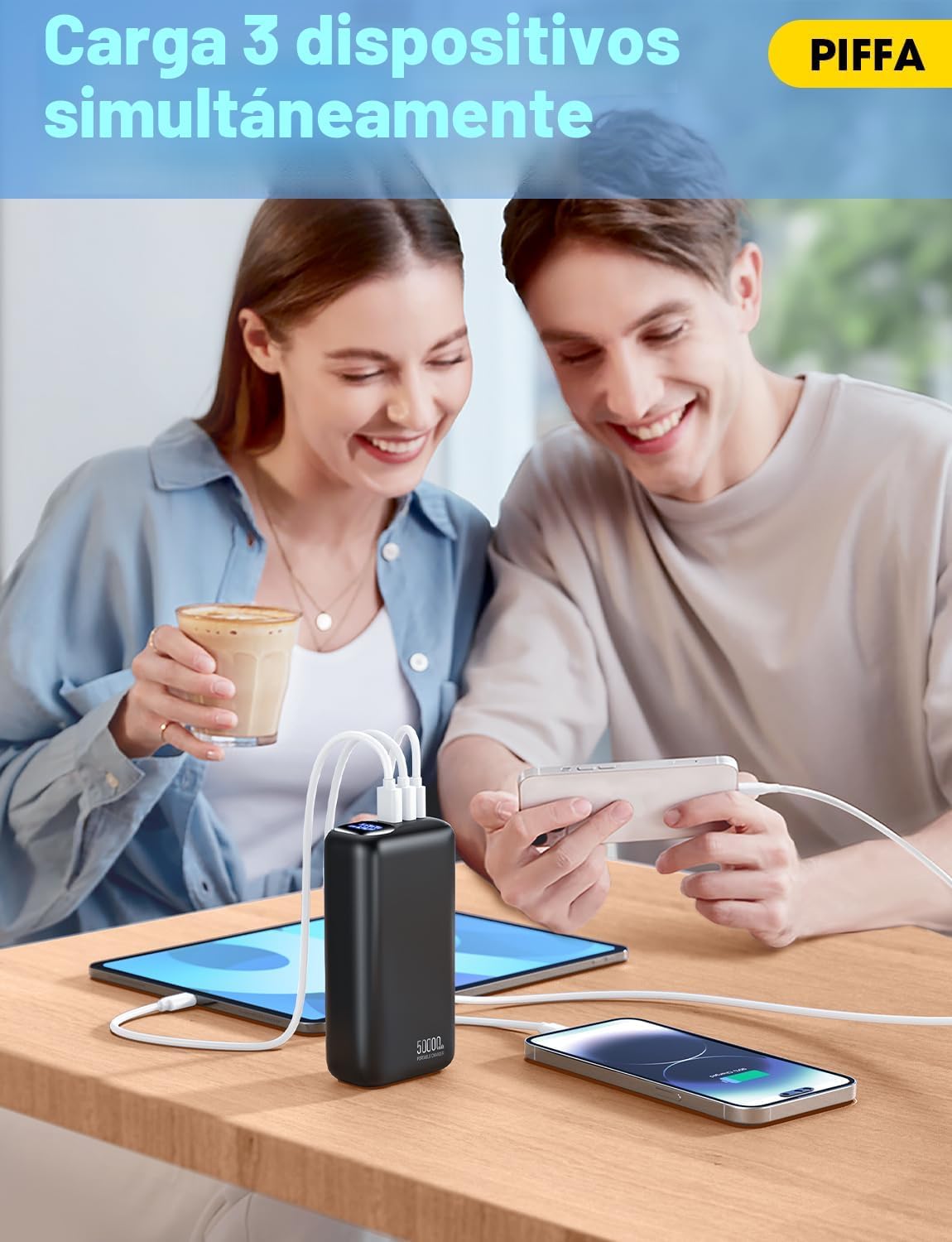 PIFFA Cargador portátil de batería de 50000 mAh, batería de carga r...
