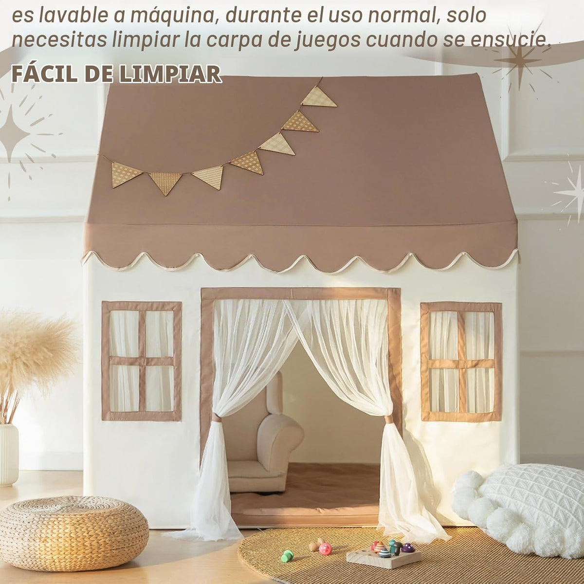Tienda de campaña para niños con alfombrilla acolchada, gran casa d...