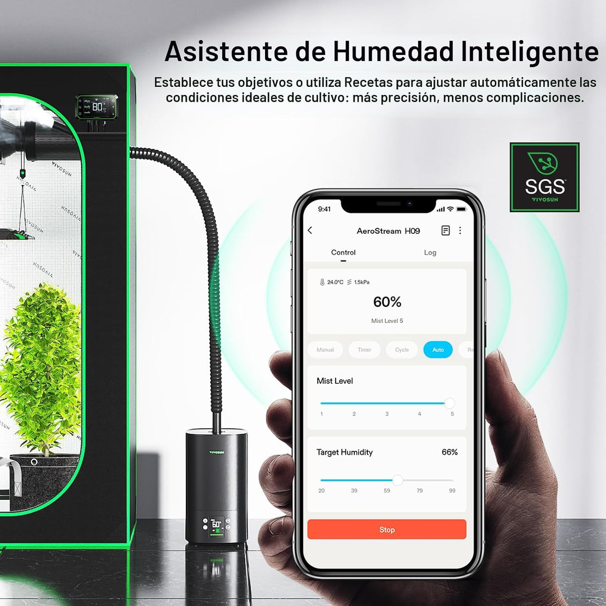 VIVOSUN AeroStream H05 Humidificador inteligente Wi-Fi, humidificad...