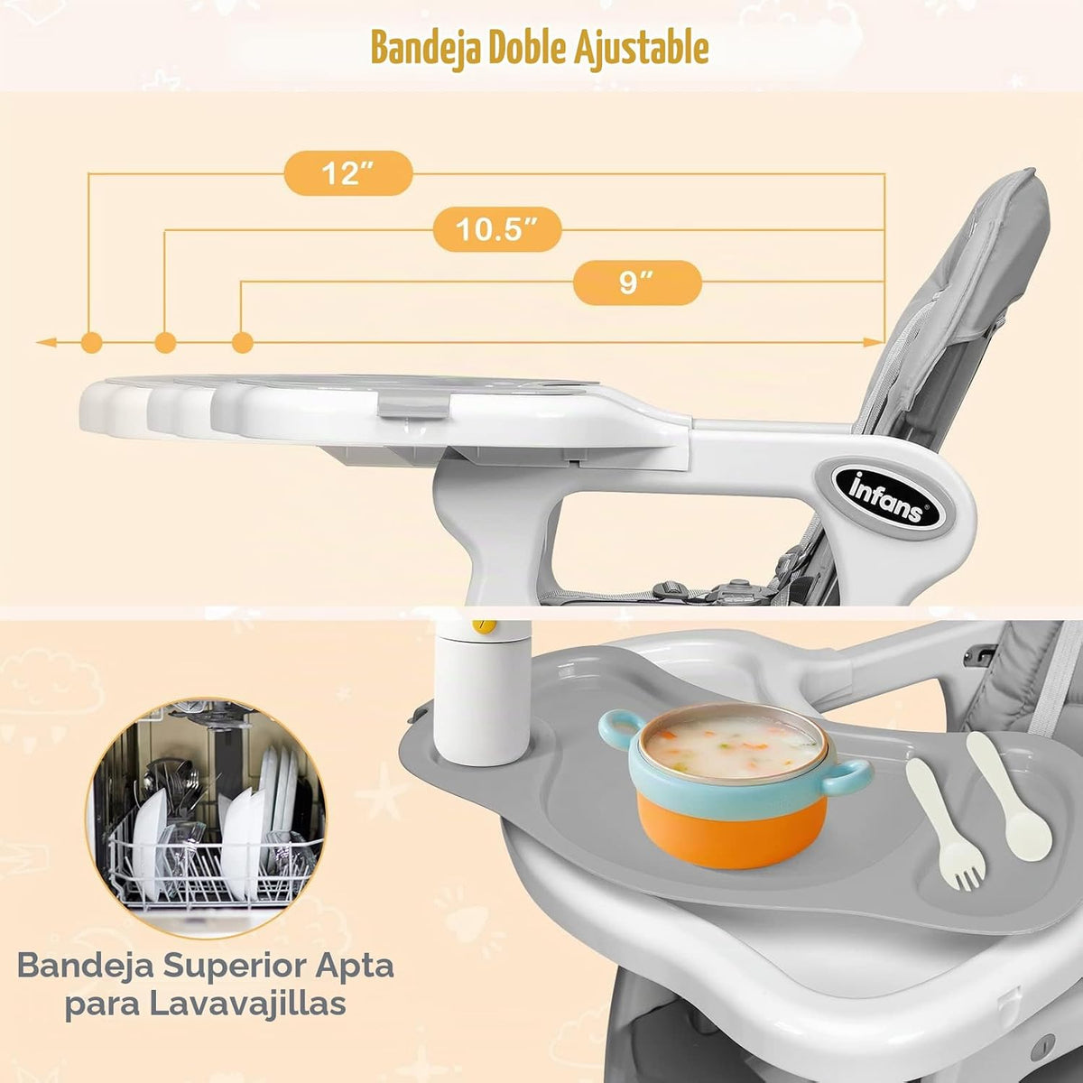 INFANS Silla alta 5 en 1 para bebé, juego de sillas convertibles pa...
