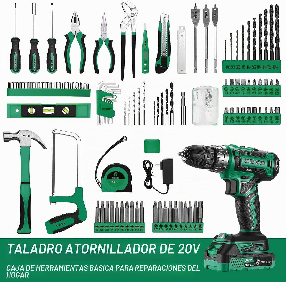 Kit de herramientas de taladro verde: Caja de herramientas de talad...