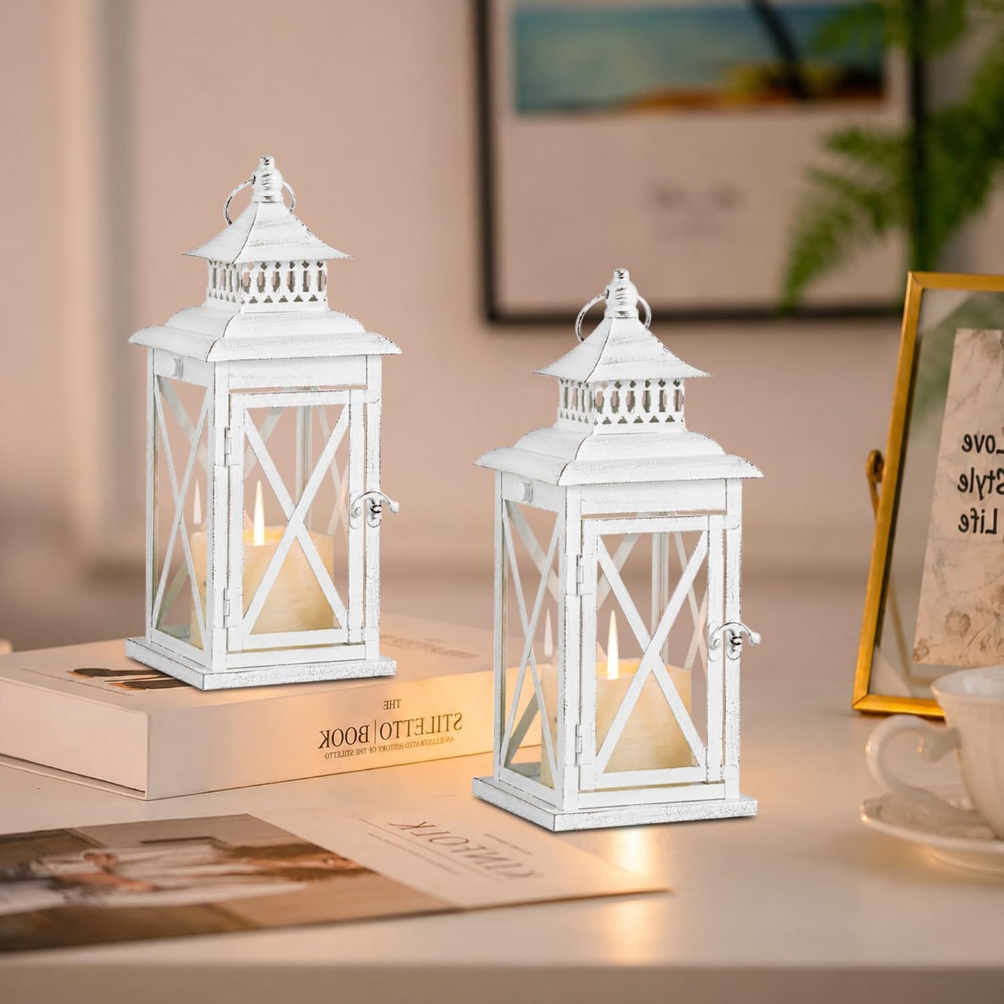 DECORKEY Farol decorativo para interiores y exteriores, 2 piezas de...