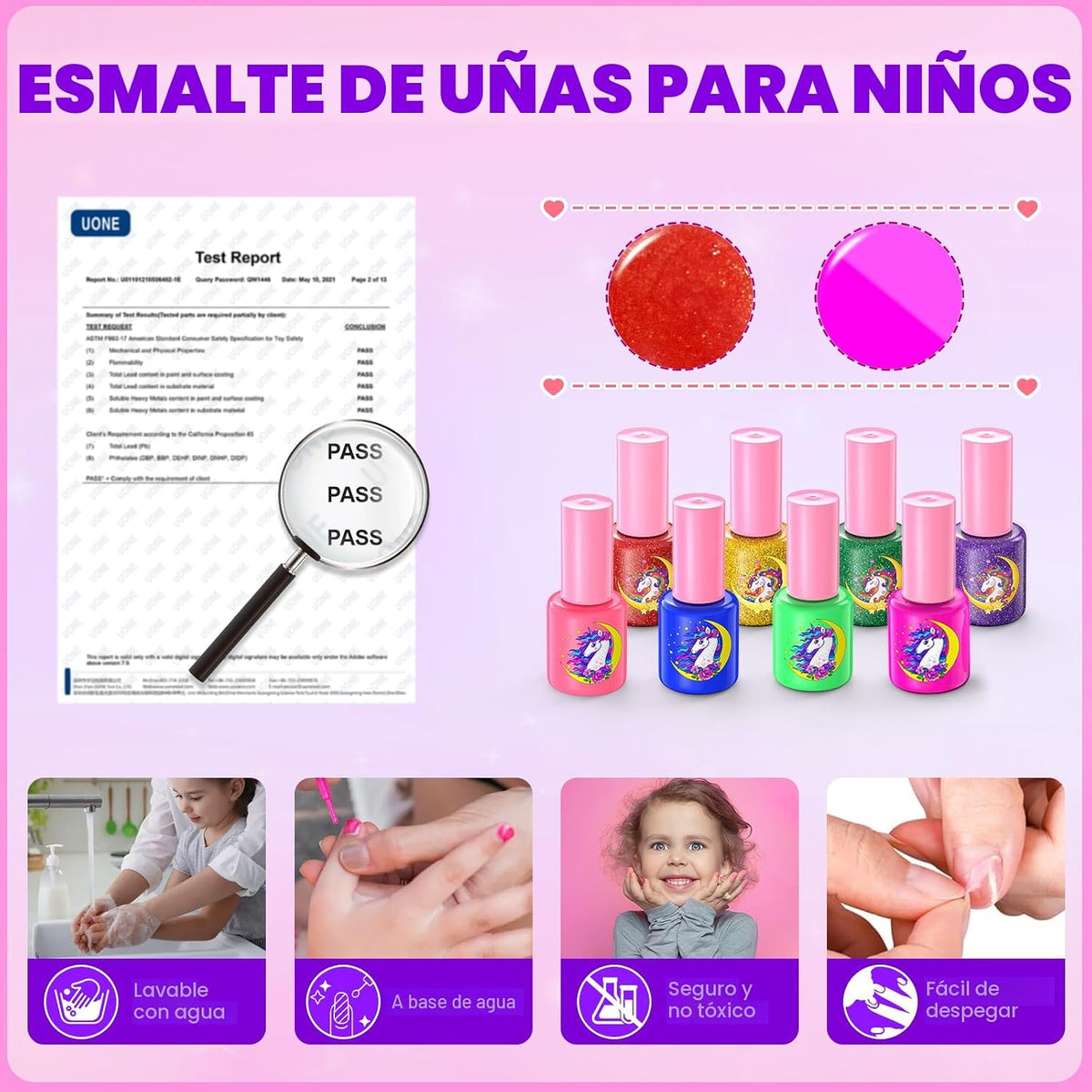 Juego de esmaltes de uñas para niñas, no tóxico, de secado rápido,...