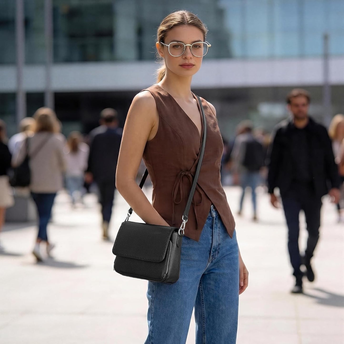 befen Bolsos cruzados de cuero genuino para mujer, bolso mediano co...