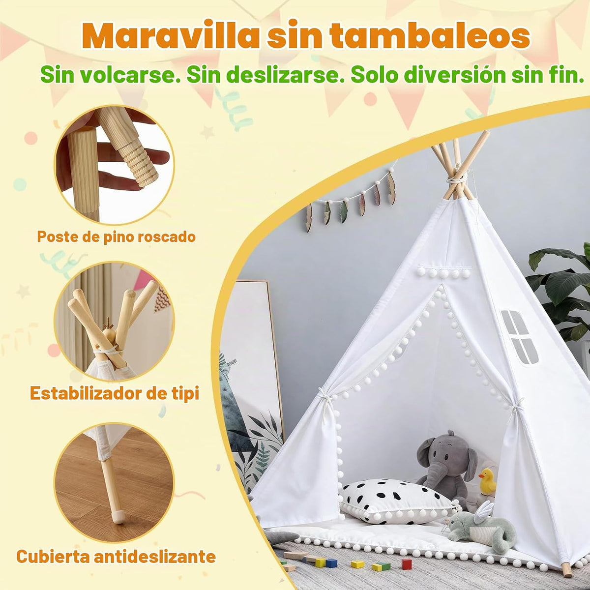 Paquete de 4 carpas tipi para niños para fiestas de pijamas, casa d...