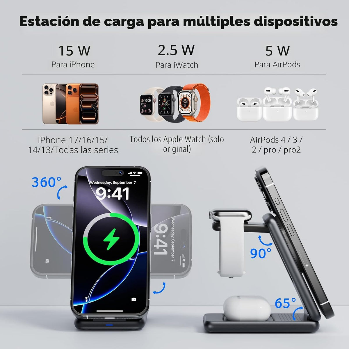 Estación de carga 3 en 1 de Acer para iPhone, soporte de cargador i...