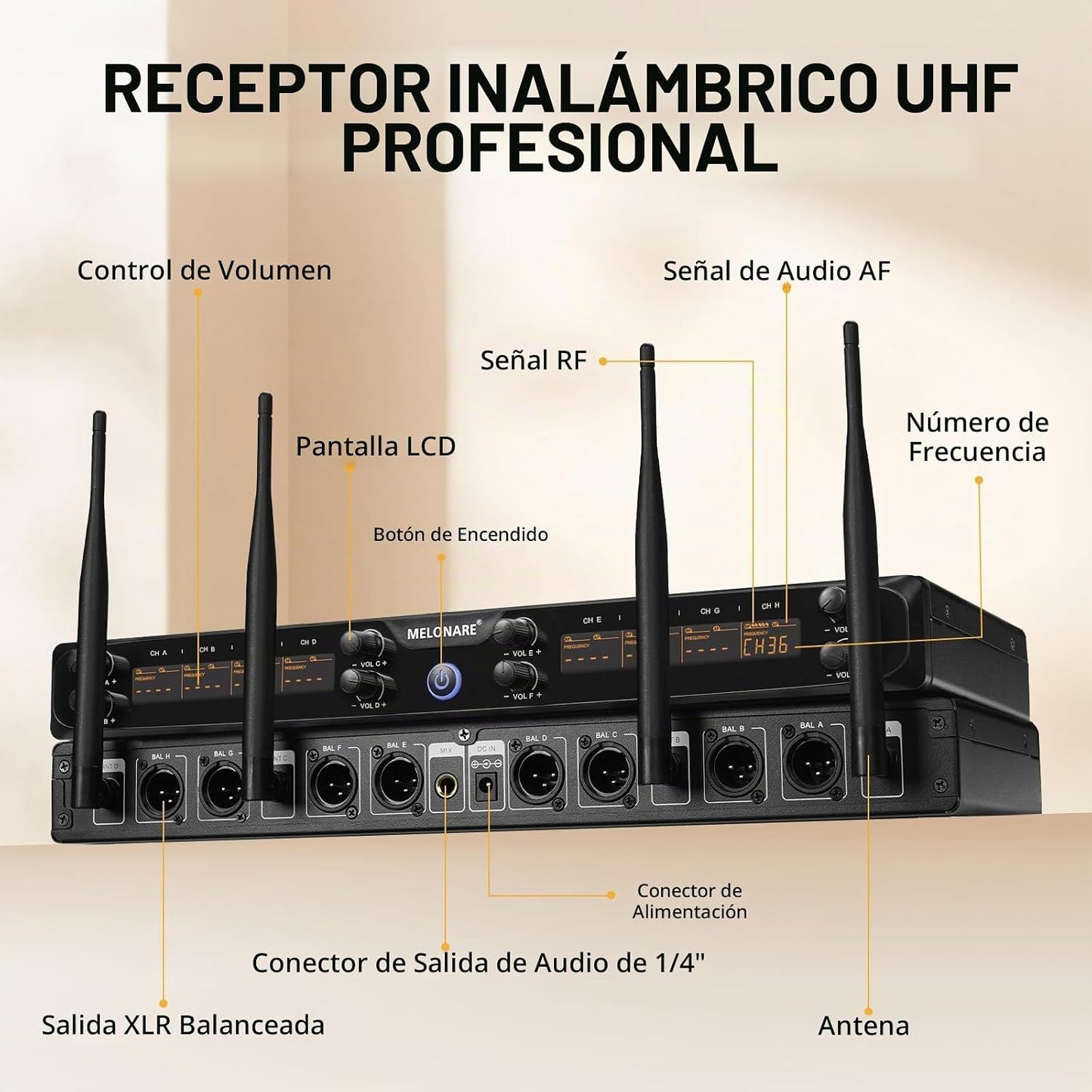 MELONARE Sistema de micrófono inalámbrico de 8 canales UHF 500MHz M...
