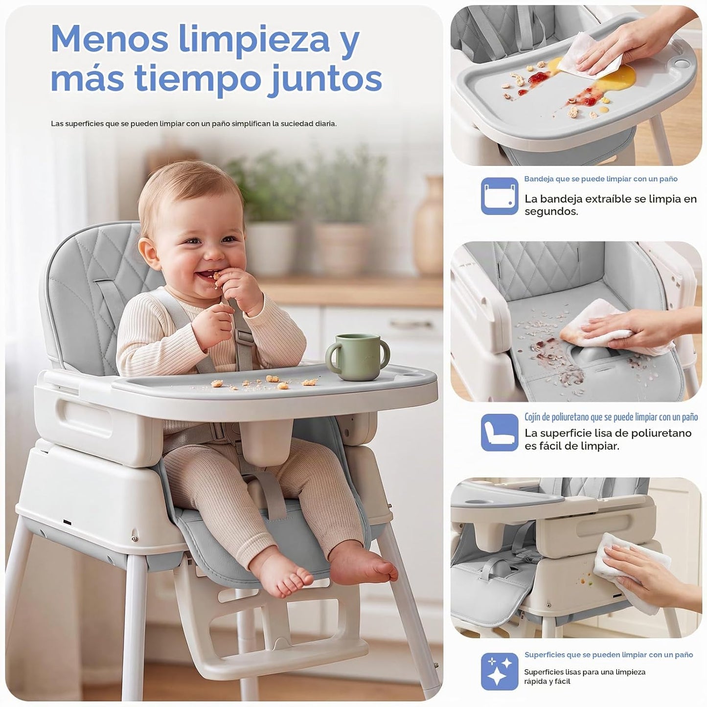 Silla alta para bebé, silla alta convertible 3 en 1 para bebés y ni...