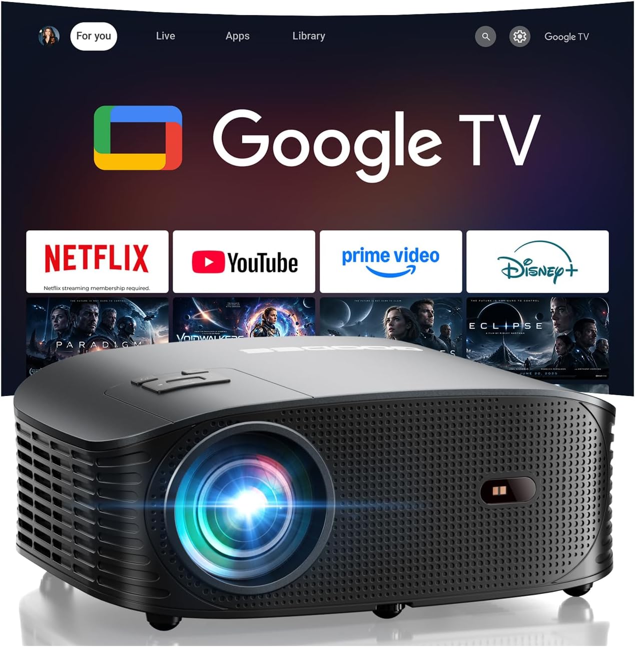 Mini proyector GOODEE [Google TV con licencia oficial] Aplicaciones...