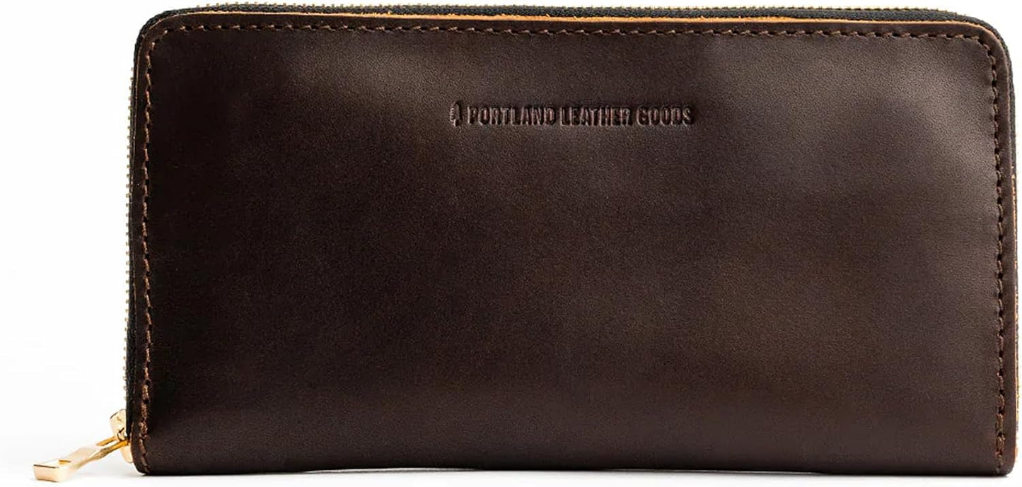 Portland Leather Goods Cartera con cremallera de acordeón para muje...