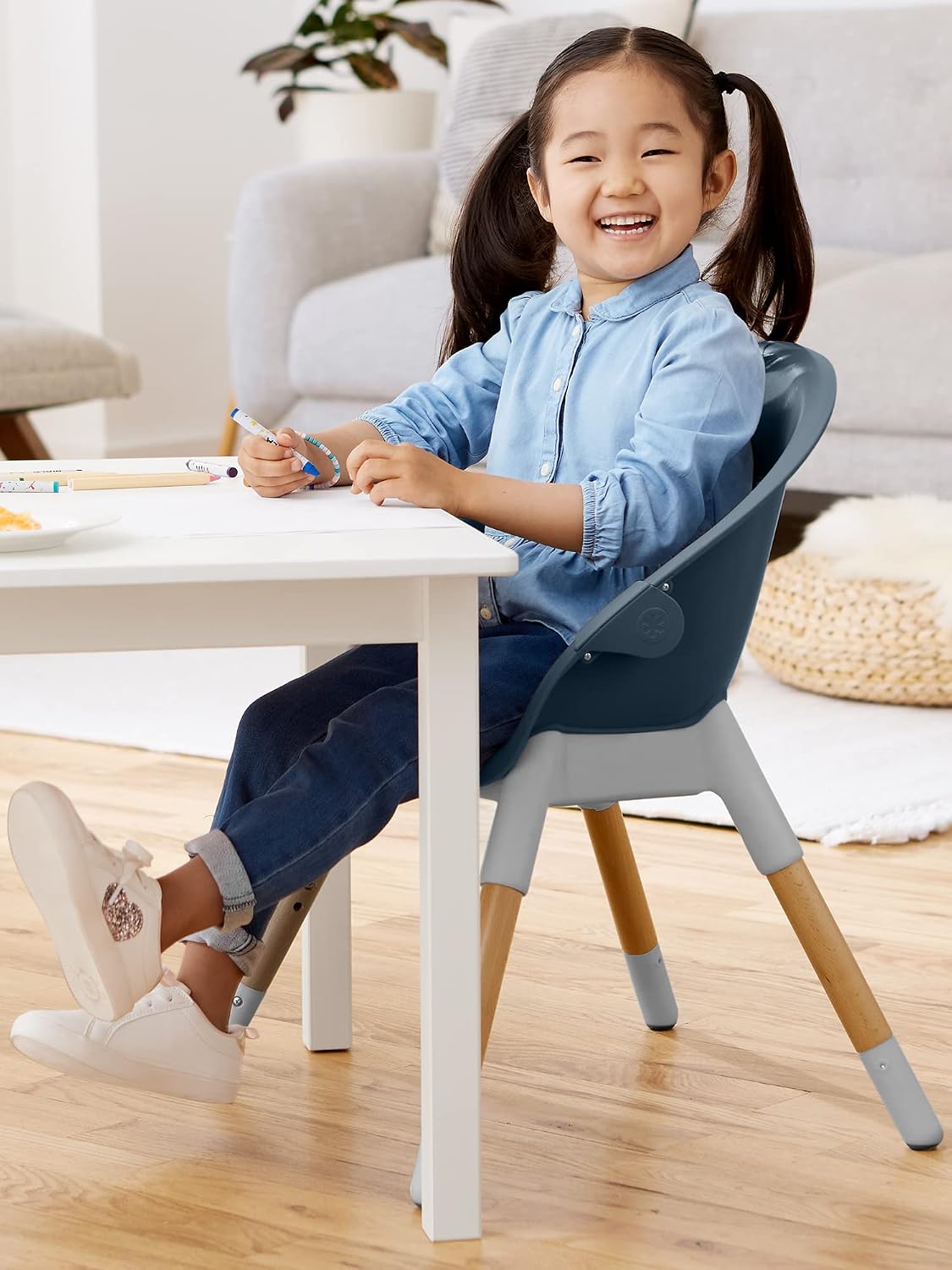 Skip Hop Silla alta para bebés 4 en 1 convertible, EON, azul pizarra