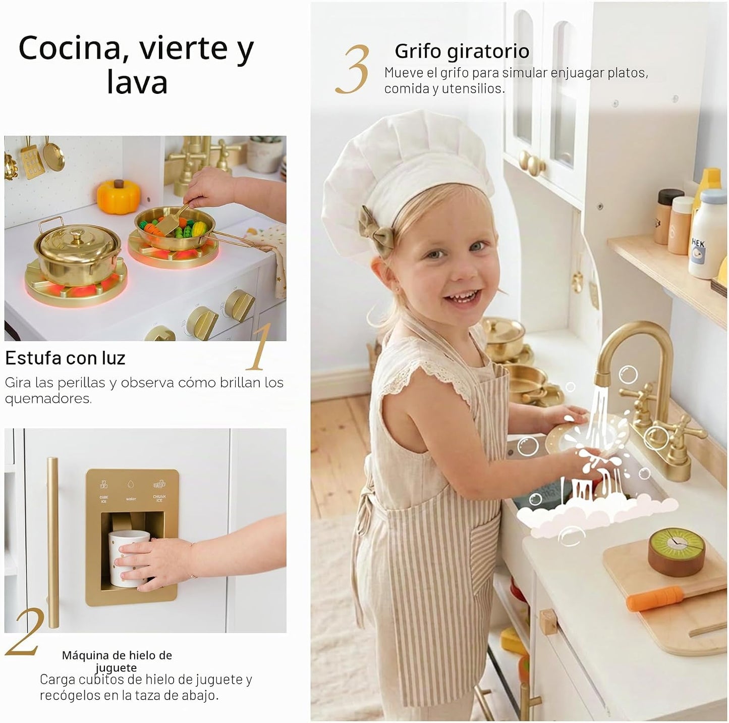 Cocina de juego de madera para niños con almacenamiento adicional y...