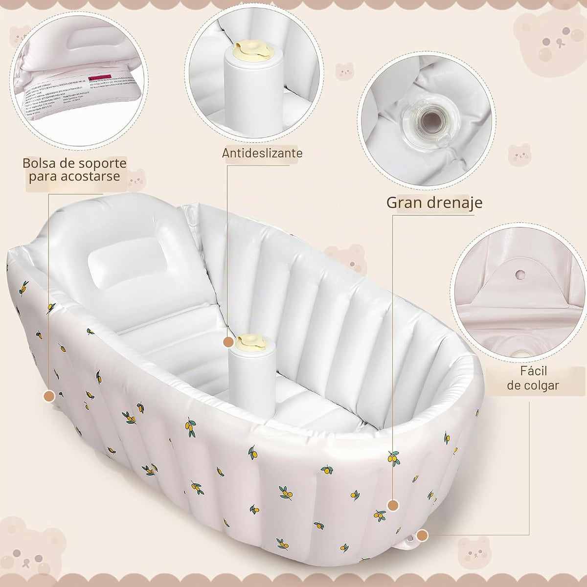 Mink - Tina inflable para bebé con bomba de aire incorporada, tina...