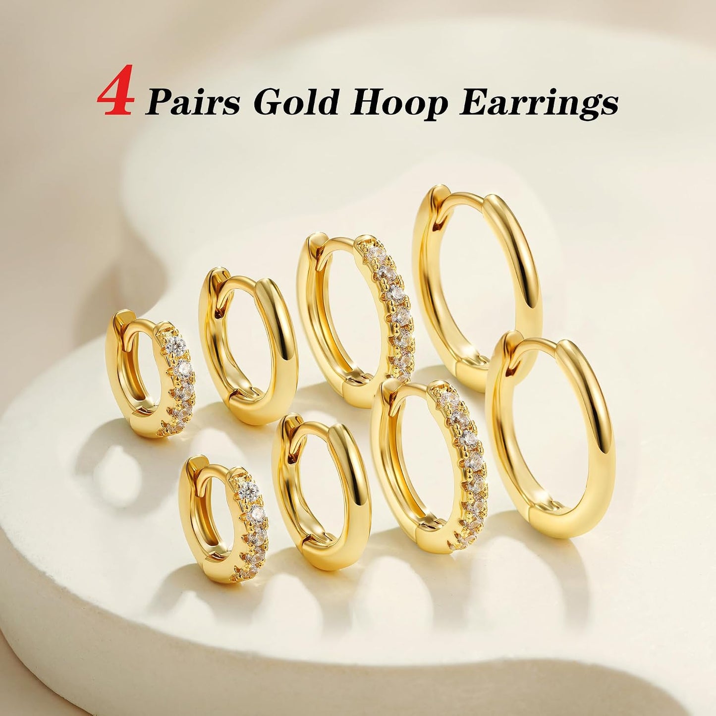 Maxcate Juego de 4 pares de aretes pequeños de aro de oro para muje...