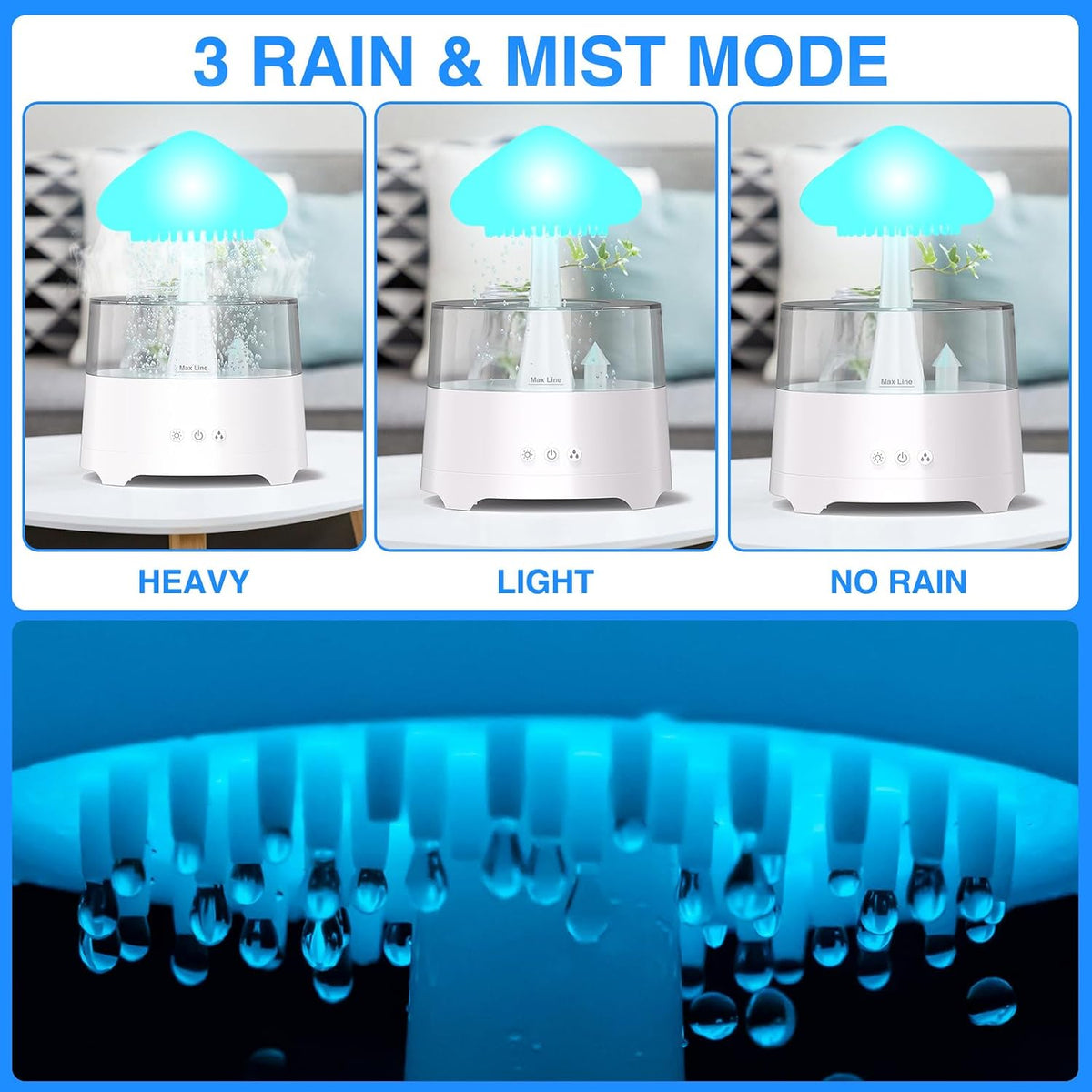 Diffuserlove Difusor de lluvia Nube Humidificador 450ML Difusor Agu...