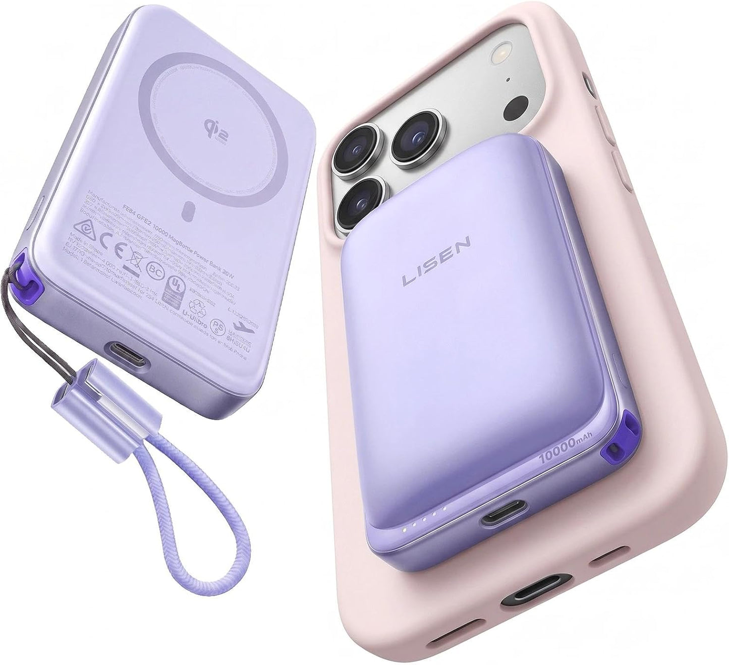 LISEN Cargador portátil magnético para iPhone 10000mAh | QI2.2 Carg...
