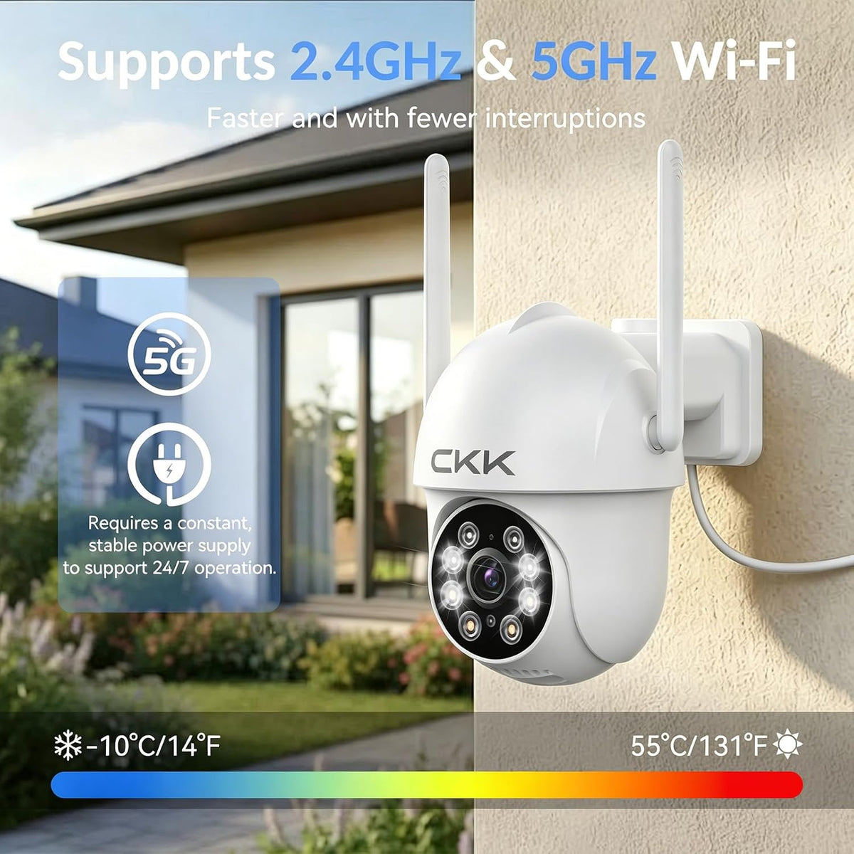 CKK Cámara de seguridad 2K con cable para exteriores, paquete de 2...