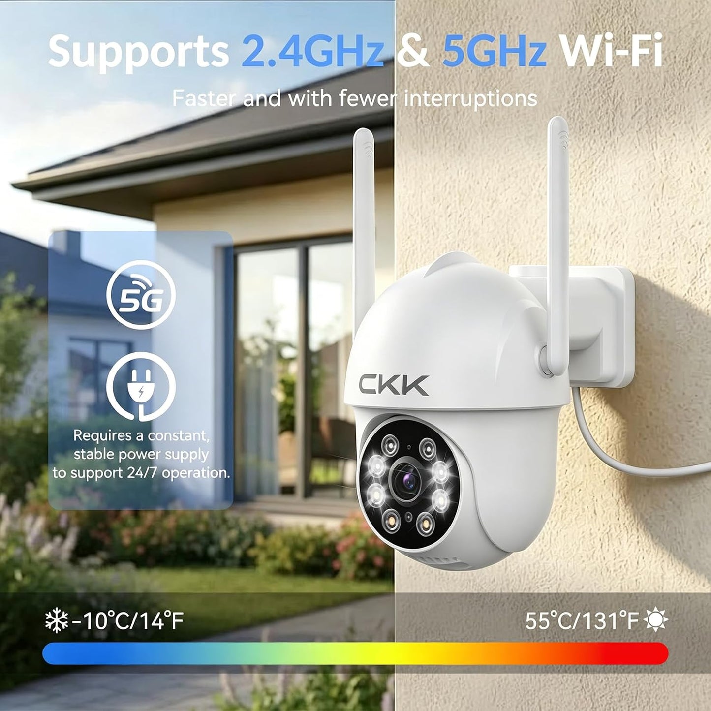 CKK Cámara de seguridad 2K con cable para exteriores, 1 cámara de s...