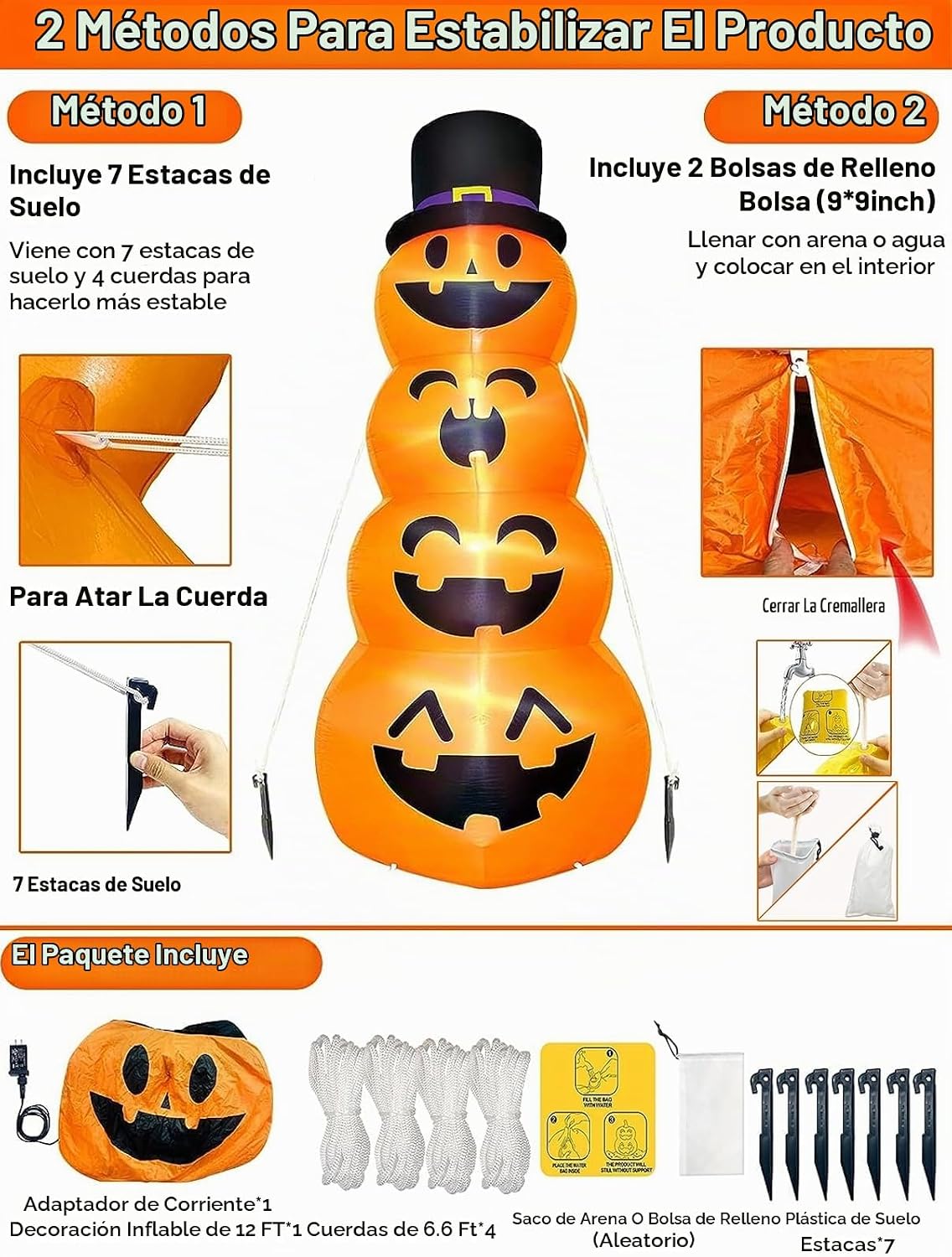 TURNMEON Calabazas inflables gigantes de Halloween de 12 pies con s...