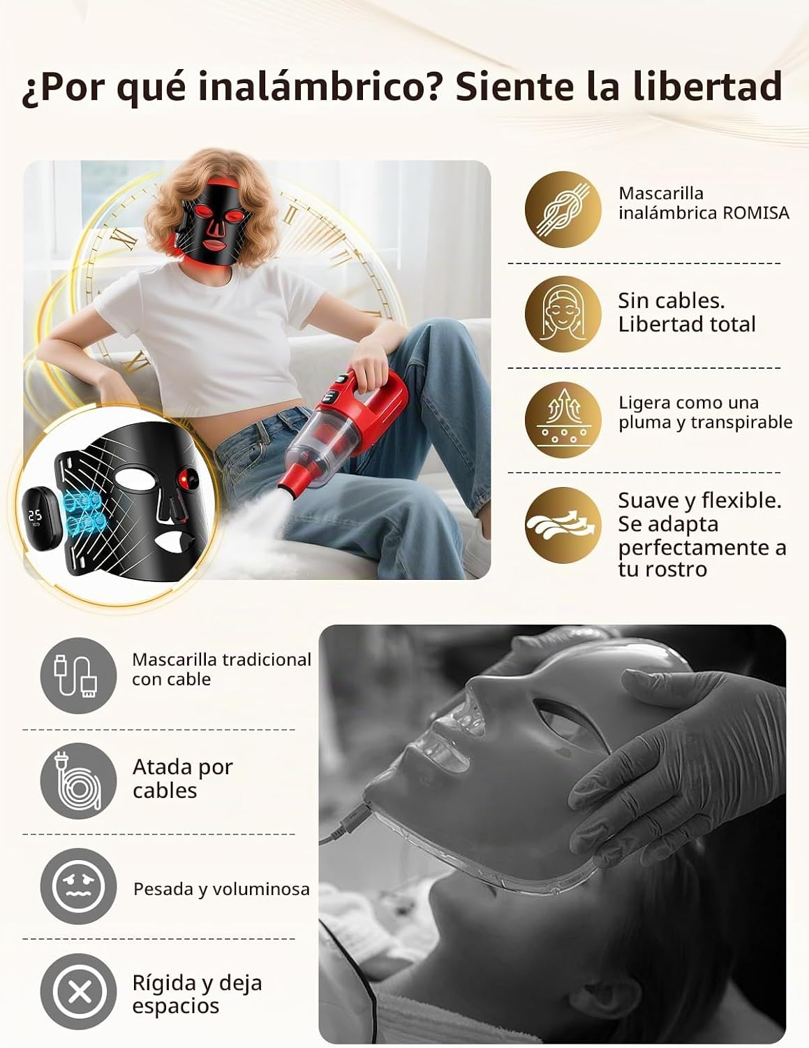 Terapia de luz roja para cara, 4 modos de terapia de luz, máscara f...