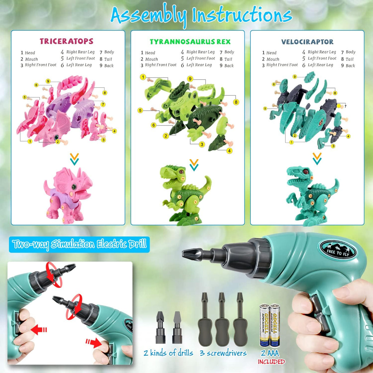 FREE TO FLY Juguetes de dinosaurio para niñas de 3, 4, 5, 6 años, j...