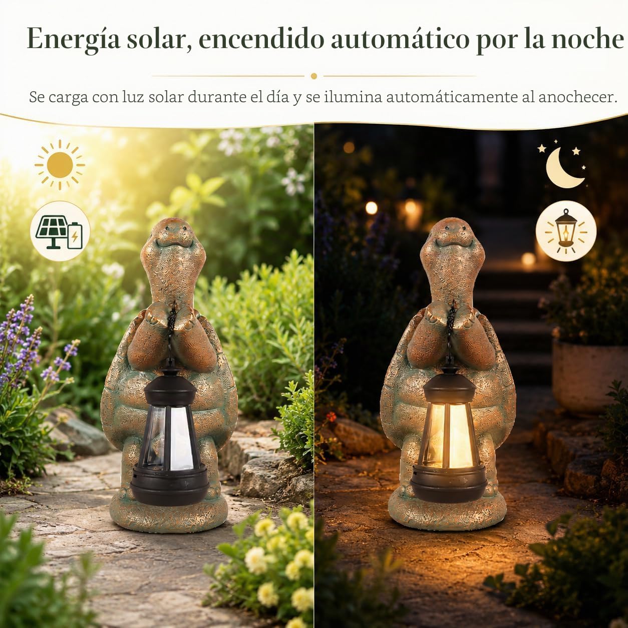Roundot Estatua de Tortuga de Jardín Exterior con Energía Solar, Es...