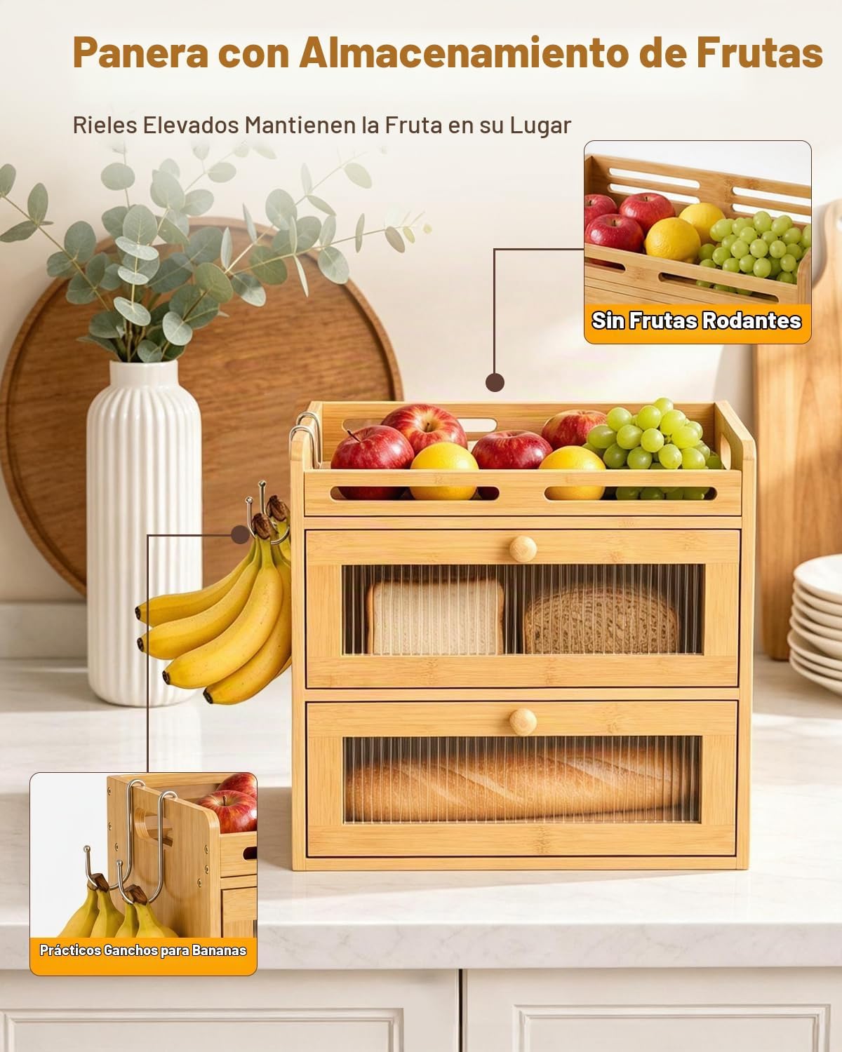Coiesol Panera para encimera de cocina, contenedor de almacenamient...