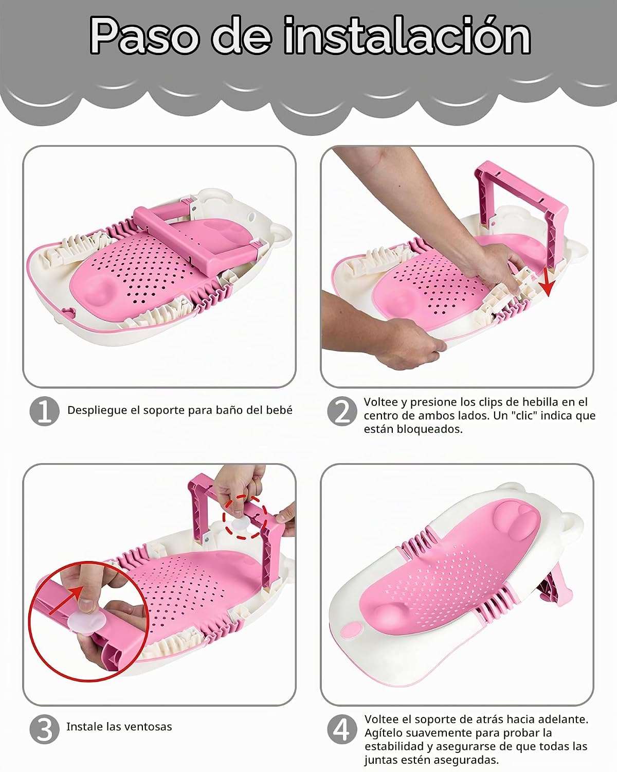 ISELECTOR Soporte de baño plegable para bebé, asiento de bañera por...