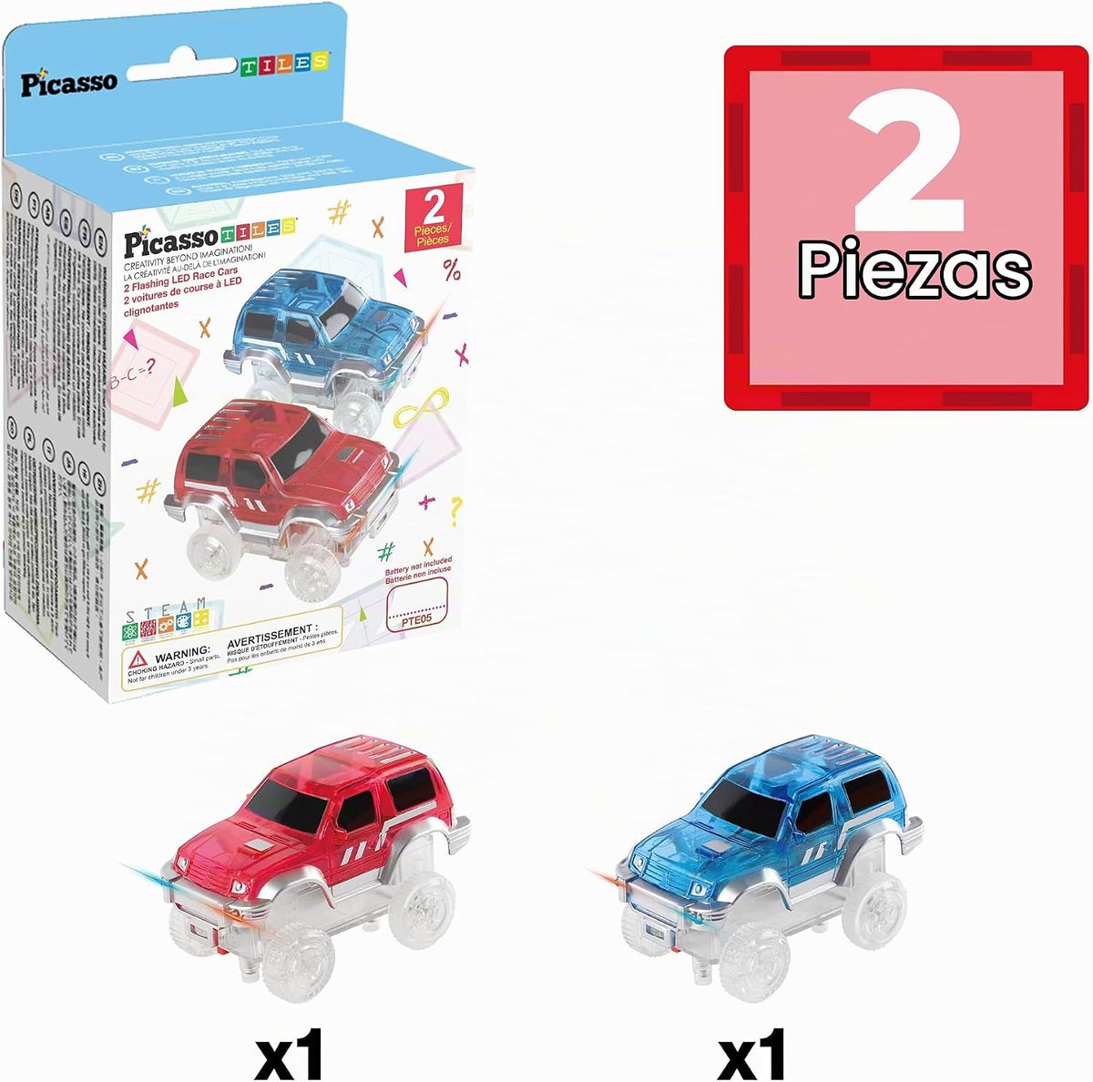 PicassoTiles Juego de 2 autos magnéticos de juguete altamente detal...