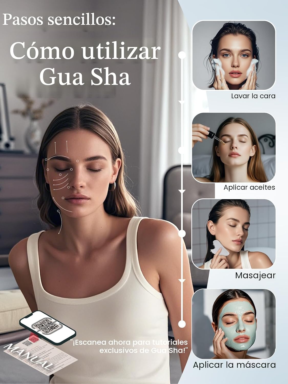 Rena Chris Gua Sha Herramientas faciales, Herramienta Guasha de Ace...