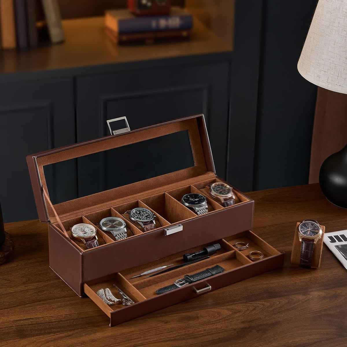 ProCase Estuche para reloj, organizador de caja de reloj con 6 ranu...