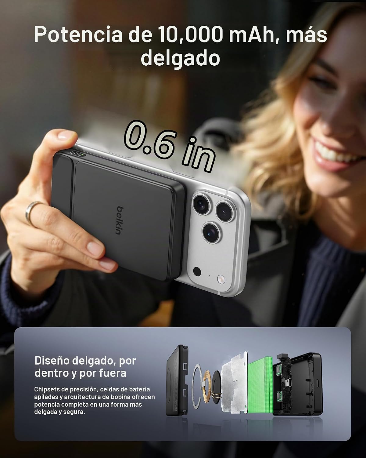 Belkin 10000mAh Qi2 25W Slim cargador portátil banco de energía con...