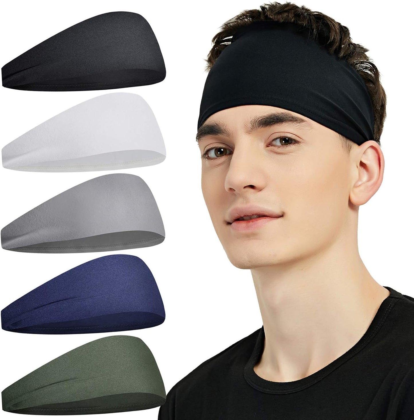 Pilamor Diademas deportivas para hombres (paquete de 5), diadema de...