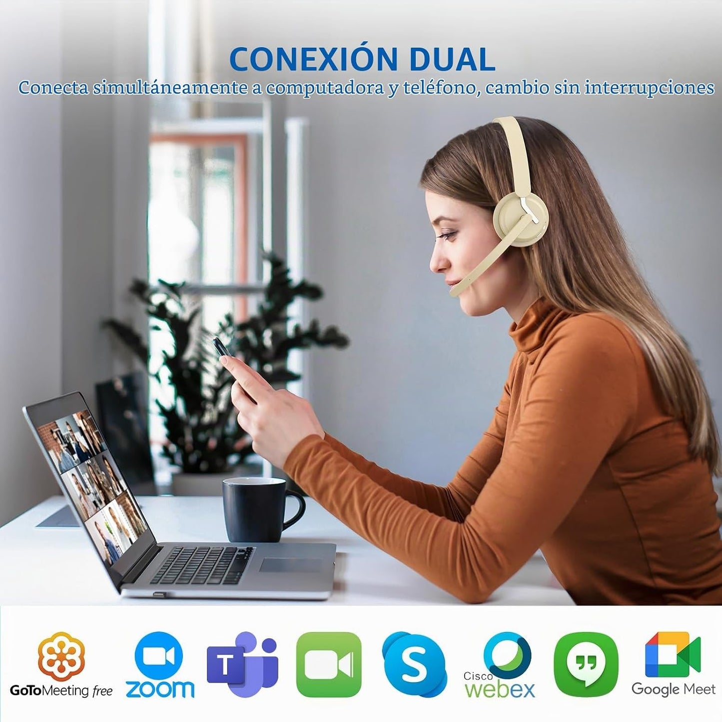 awatrue Auriculares inalámbricos con micrófono para trabajo, auricu...