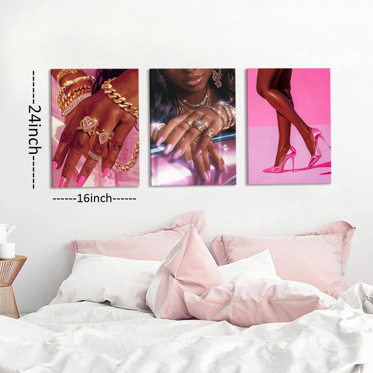 Juego de 3 pósters de pared de mujer afroamericana en tonos rosa y...