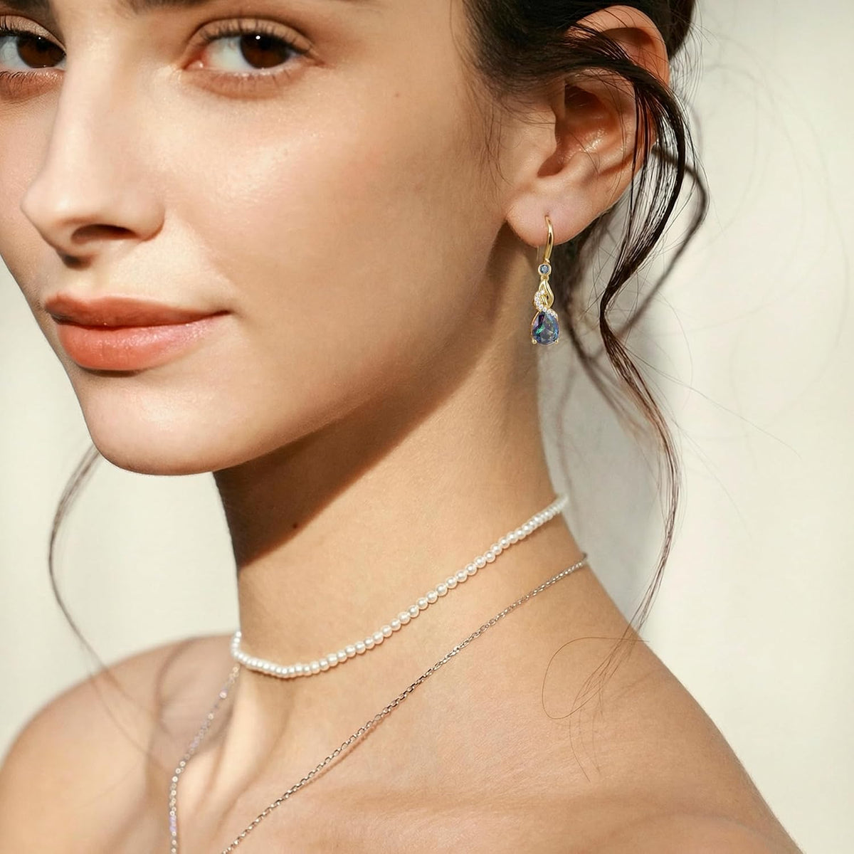 FANCIME Pendientes colgantes con piedra natal de pera para mujer de...