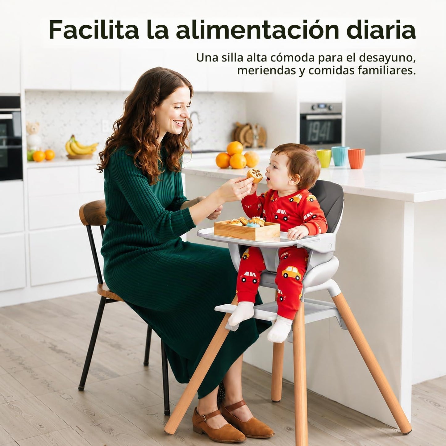 DDIOYIUR Silla alta convertible 6 en 1 para bebé, patas de madera d...