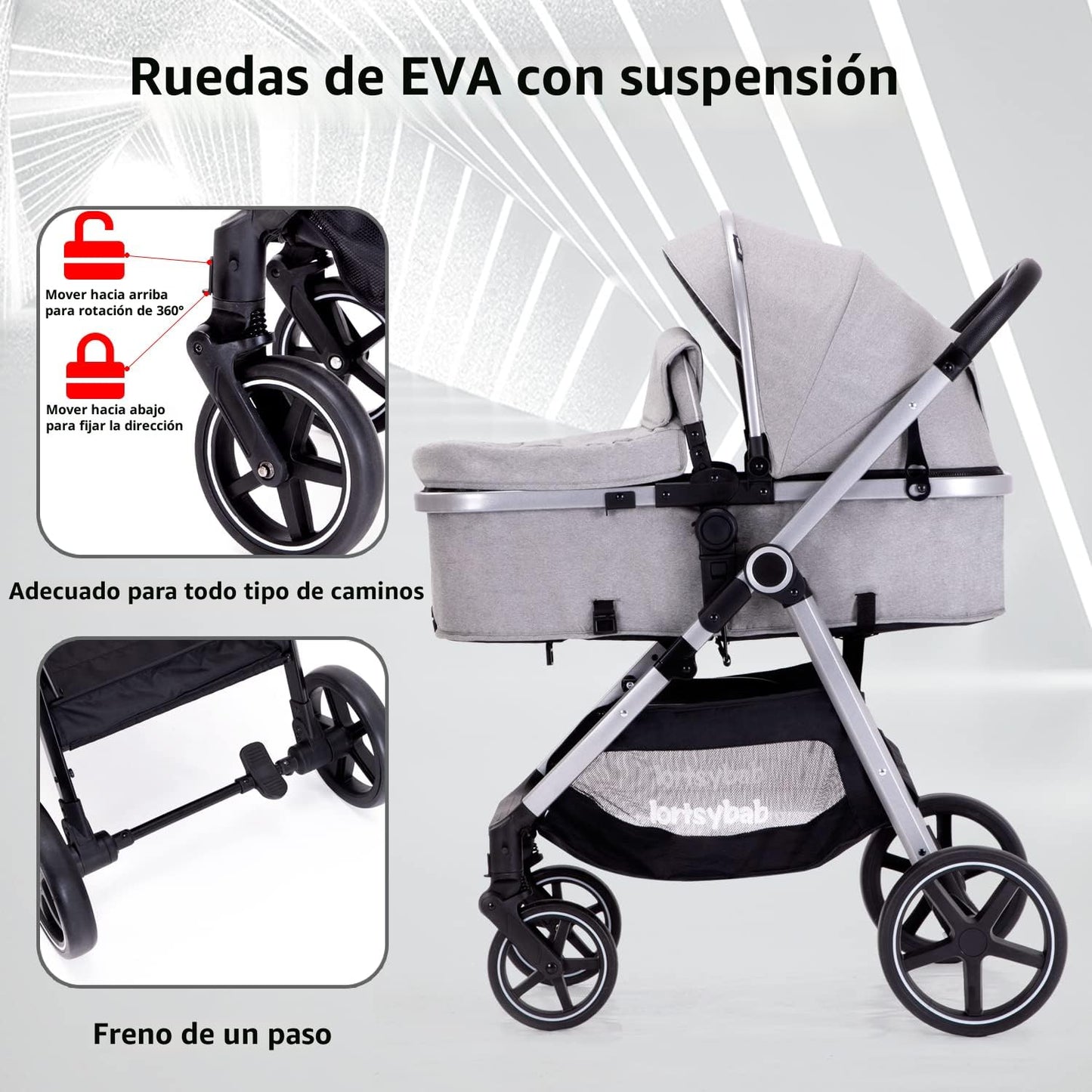 Lortsybab Cochecito de bebé 2 en 1 \u2013 Cochecito plegable para r...